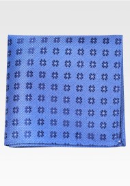 Blue Matte Woven Pocket Square with Navy Pattern