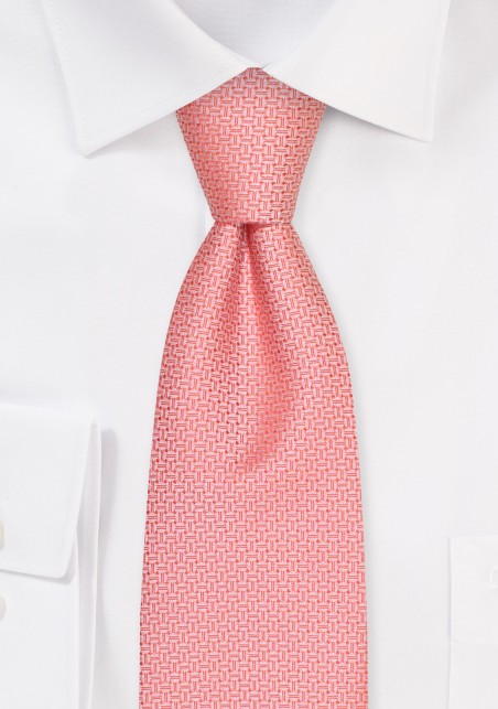 Peach and Terracotta Orange XL Length Necktie with Textured Weave