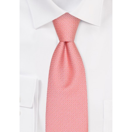 Peach and Terracotta Orange XL Length Necktie with Textured Weave