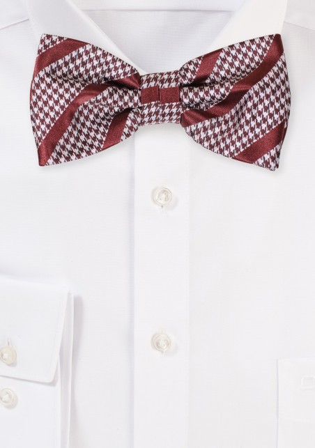 Houndstooth Checkered Bowtie with Stripes in Copper and Gray