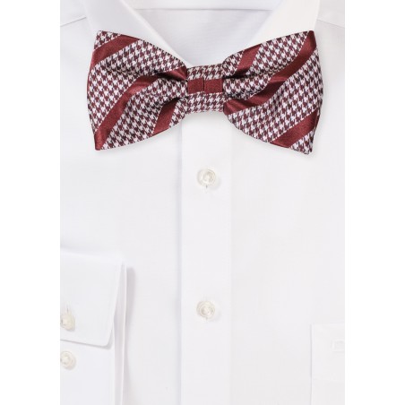 Houndstooth Checkered Bowtie with Stripes in Copper and Gray