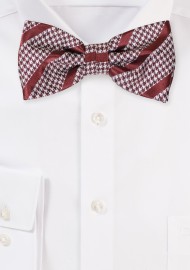 Houndstooth Checkered Bowtie with Stripes in Copper and Gray