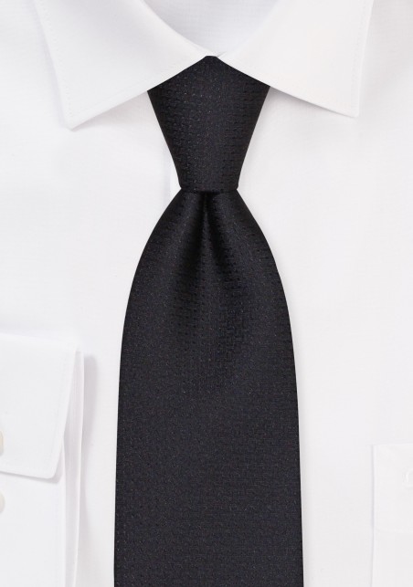 XL Length Matte Black Woven Men's Neck Tie