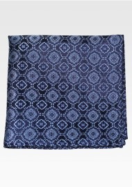 Navy Pocket Square with Silver Gray Medallions