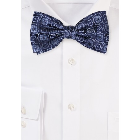 Navy Bowtie with Silver Embroidered Medallions