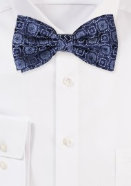 Navy Bowtie with Silver Embroidered Medallions