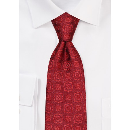 Burgundy Tie with Large Embroidered Medallions