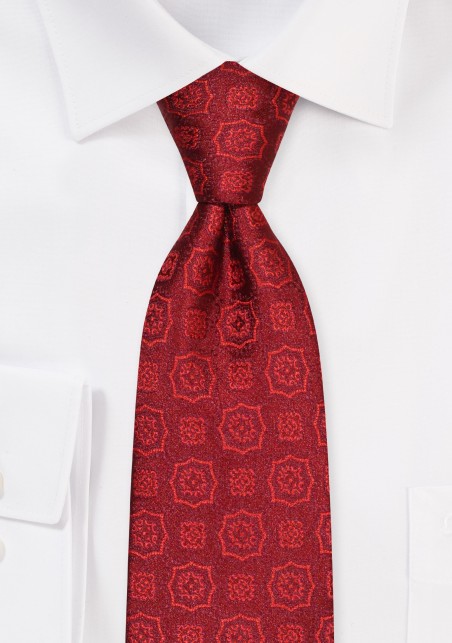 Extra Long Medallion Tie in Burgundy