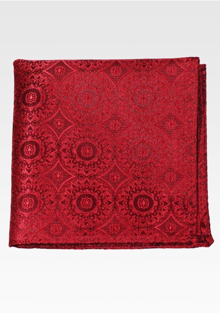 Cherry Red Color Pocket Square with Large Medallions