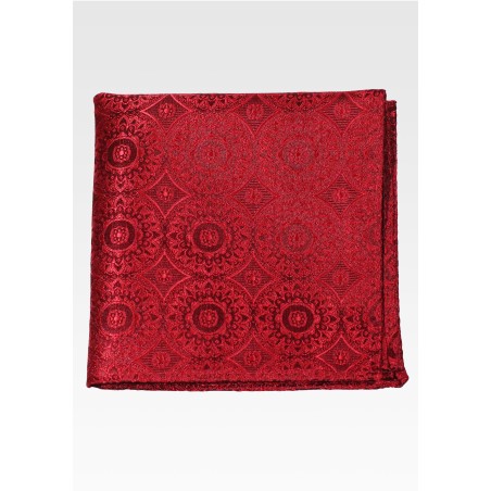 Cherry Red Color Pocket Square with Large Medallions