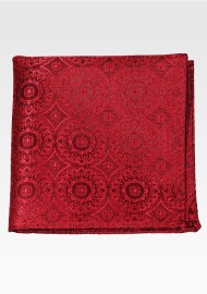 Cherry Red Color Pocket Square with Large Medallions