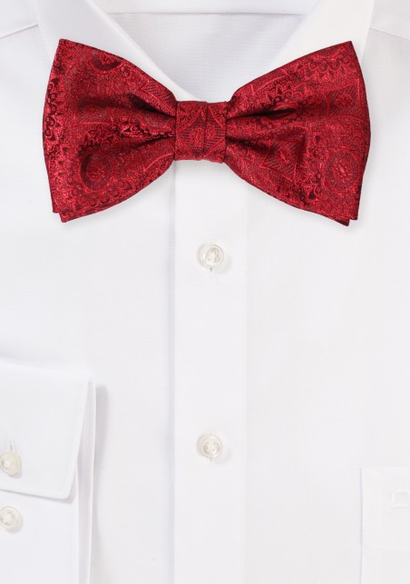 Cherry Red Mens Bow Tie with Medallions