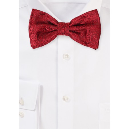 Cherry Red Mens Bow Tie with Medallions