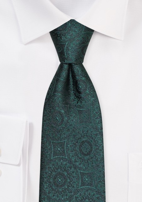 Forest Green XL Length Tie with Large Medallions