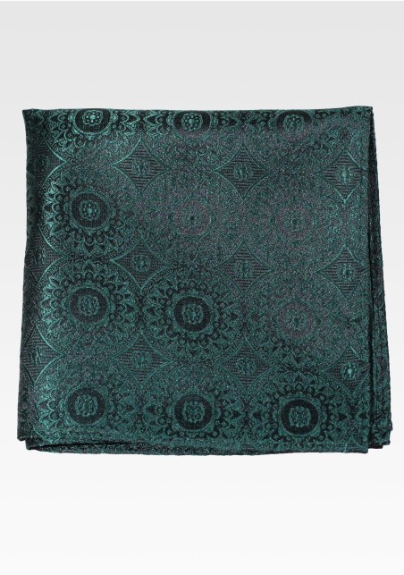 Forrest Green Pocket Square in Medallion Design