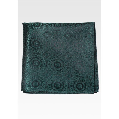 Forrest Green Pocket Square in Medallion Design