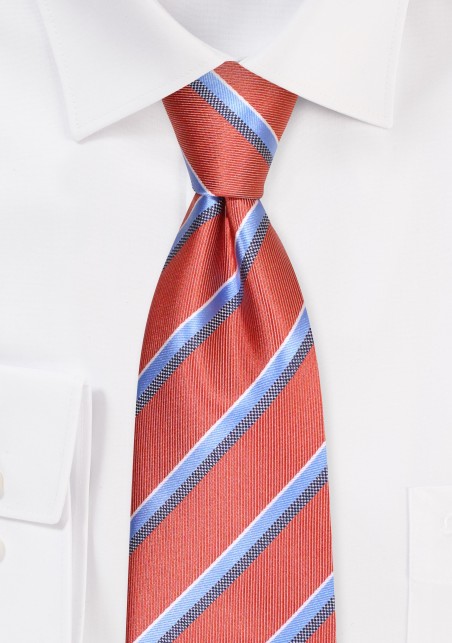 Cinnamon Colored Tie with Modern Light Blue Stripes