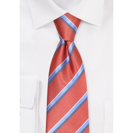 Cinnamon Colored Tie with Modern Light Blue Stripes