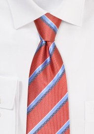 Cinnamon Colored Tie with Modern Light Blue Stripes