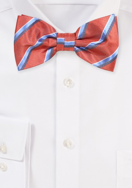 Stripe Bowtie in Cinnamon and Light Blue