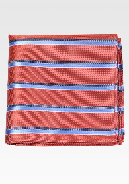 Cinnamon orange Pocket Square with Light Blue Stripes