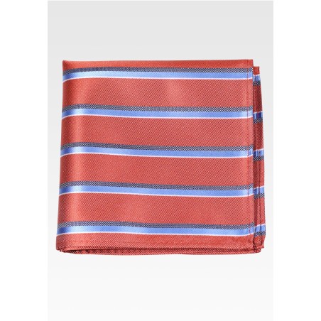 Cinnamon orange Pocket Square with Light Blue Stripes