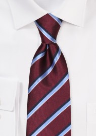 Maroon Tie with Stripes in Navy and Sky Blue