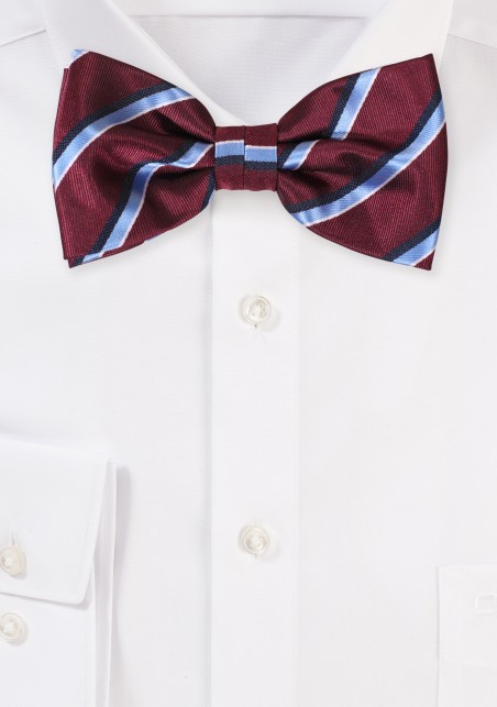 Maroon Color Bowtie with Stripes in Light Blue