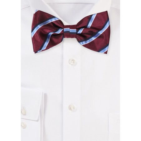 Maroon Color Bowtie with Stripes in Light Blue