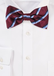 Maroon Color Bowtie with Stripes in Light Blue