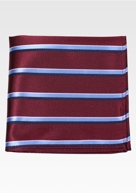 Maroon Pocket Square with Light Blue Stripes
