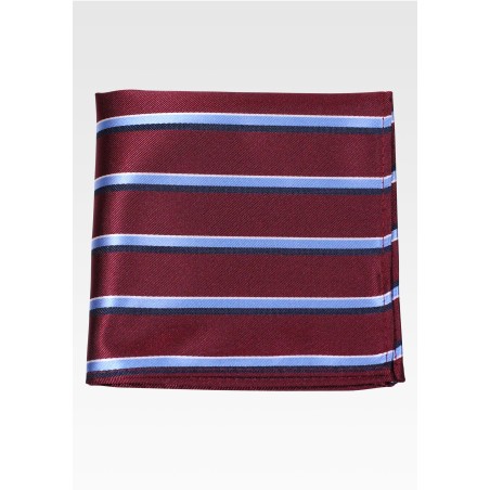 Maroon Pocket Square with Light Blue Stripes