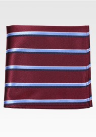 Maroon Pocket Square with Light Blue Stripes