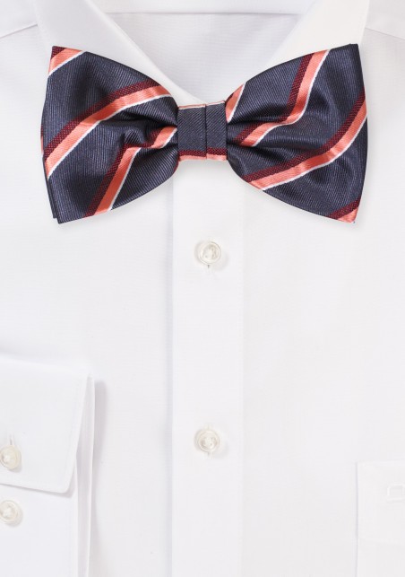 Charcoal Bowtie with Stripes in Peach and Burgundy