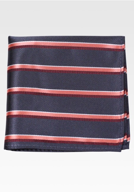 Striped Pocket Square in Charcoal, Cinnamon, Burgundy