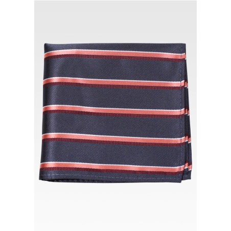 Striped Pocket Square in Charcoal, Cinnamon, Burgundy