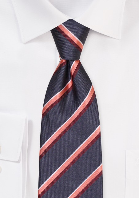 Charcoal Striped Tie | Mens Necktie in Charcoal, Peach, Burgundy