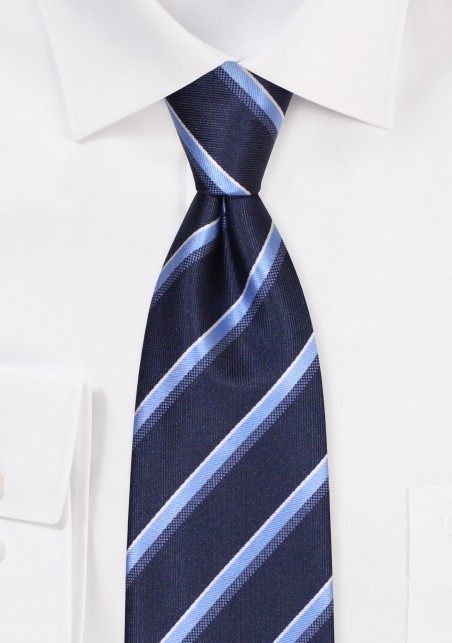Modern Navy Blue Striped Mens Tie