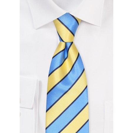 Summer Repp Striped Necktie in Light Blue and Bright Yellow