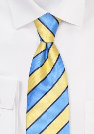 Extra Long Repp Striped Necktie in Light Blue and Bright Yellow