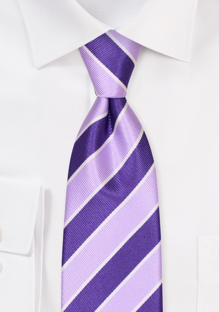 Extra Long Regency and Lavender Repp Striped Necktie in XL Length