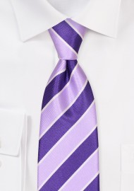 Extra Long Regency and Lavender Repp Striped Necktie in XL Length
