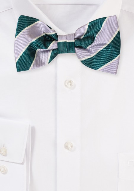 Hunter Green and Silver Gray Striped Bow Tie