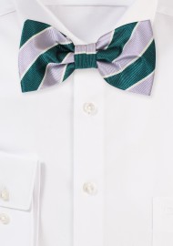 Hunter Green and Silver Gray Striped Bow Tie