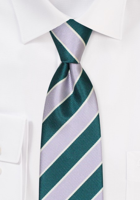 Repp Striped Necktie in Hunter Green and Silver