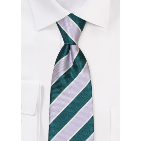 Repp Striped Necktie in Hunter Green and Silver