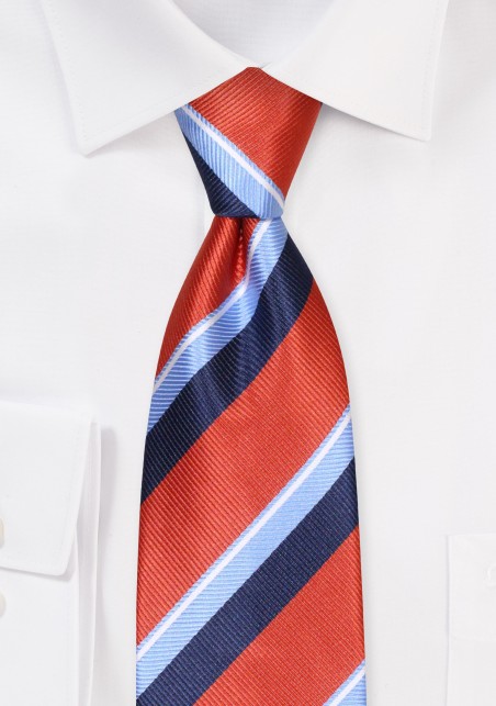 Ochre Red Regimental Striped Tie in XL Length