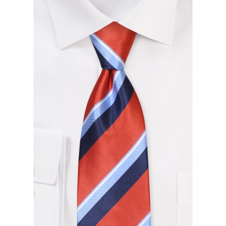Ochre Red Regimental Striped Tie in XL Length