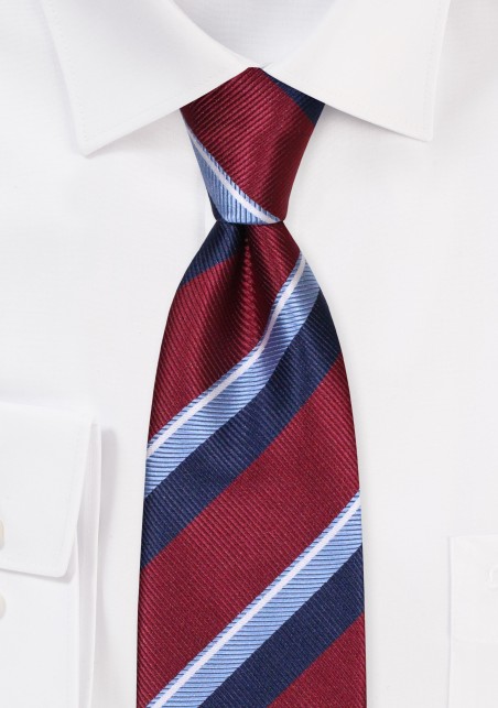Modern British Regimental Striped Tie in Burgundy and Blue