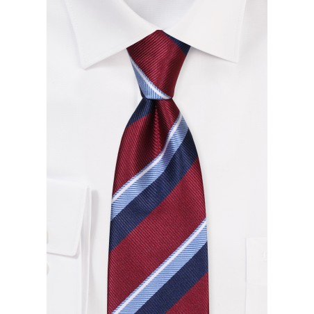 Modern British Regimental Striped Tie in Burgundy and Blue